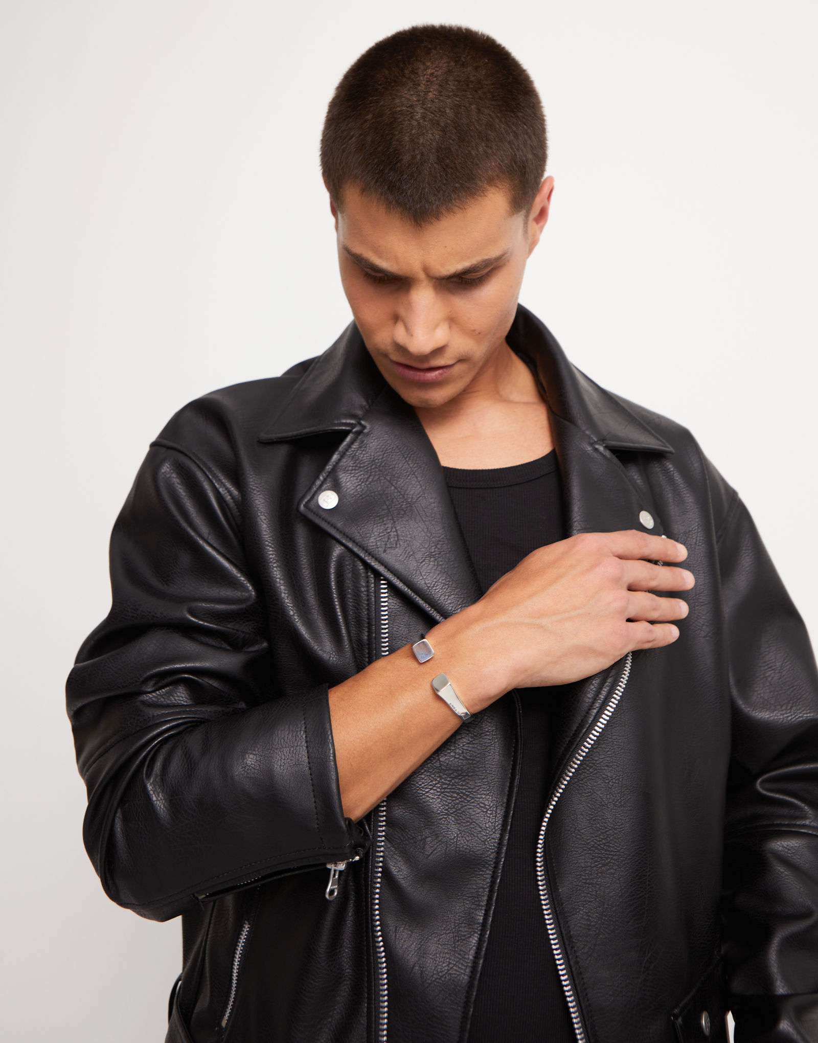 Bangle bracelet with square shape, Silver, large thumbnail